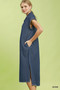 Umgee Pinstripe Denim Collared Midi Dress with Side Slits