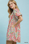 Umgee Paisley Floral Puff Sleeve Shift Dress