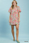 Umgee Paisley Floral Puff Sleeve Shift Dress