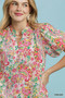 Umgee Paisley Floral Puff Sleeve Shift Dress