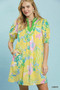 Umgee Botanical Print Dress with Smocked Cuffs