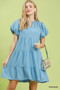Umgee Puff Sleeve Tiered Babydoll Dress