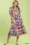 Umgee Floral Print Puff Sleeve Tiered Midi Dress