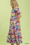 Umgee Floral Print Puff Sleeve Tiered Midi Dress