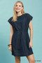 Umgee Drawstring Waist Frayed Denim Mini Dress