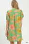 Umgee Botanical Print Dress with Smocked Cuffs