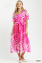 Umgee Floral Print Tie Waist Midi Dress with Side Pockets
