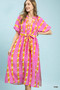 Umgee Geo Stripe Smocked Waist Tie Dress