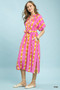 Umgee Geo Stripe Smocked Waist Tie Dress