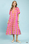 Umgee Geo Stripe Smocked Waist Tie Dress