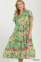 Umgee Floral Print Puff Sleeve Tiered Midi Dress