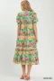 Umgee Floral Print Puff Sleeve Tiered Midi Dress