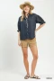 Umgee Chambray Scalloped Trim Button Front Blouse