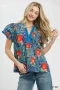 Umgee Abstract Print Flutter Sleeve Blouse