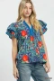 Umgee Abstract Print Flutter Sleeve Blouse