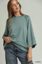 Umgee Ruffle Trim 3/4 Raglan Sleeve Top