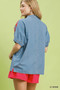 Umgee Embroidered Denim Puff Sleeve Top