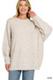 Zenana Oversized Round Neck Exposed Seam Melange Sweater