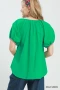 Umgee Contrast Trim Button Front Puff Sleeve Blouse