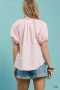 Umgee Checker Puff Sleeve Button Front Blouse