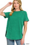 Zenana French Terry Washed Curved Hem Top