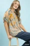 Umgee Border Print Puff Sleeve V-Neck Blouse