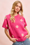BiBi Flower Embroidered Short Sleeves Knit Top