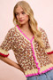 BiBi Leopard Patterned Ruffled Detail Button Cardigan