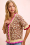 BiBi Leopard Patterned Ruffled Detail Button Cardigan