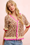 BiBi Leopard Patterned Ruffled Detail Button Cardigan