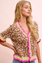 BiBi Leopard Patterned Ruffled Detail Button Cardigan