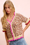 BiBi Leopard Patterned Ruffled Detail Button Cardigan