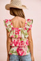 BiBi Floral Print Woven Bow Tie Ruffle Square Neck Top