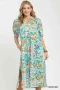 Umgee Folk Print Midi Dress with Side Pockets