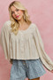 SO ME Linen Blend Woven Long Sleeve With Smocking Top