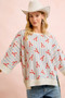 BiBi 4th Of July Lobsters Stripe Waffle Knit Sleeve Top
