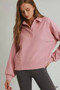 Umgee Brushed Waffle Polo Collared Pullover