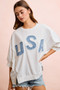 BiBi 4th Of July Usa Letter Patchwork French Terry Top