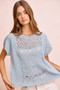 BiBi Washed Eyelet Short Sleeve Breathable Knit Top