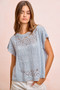 BiBi Washed Eyelet Short Sleeve Breathable Knit Top