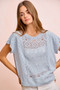 BiBi Washed Eyelet Short Sleeve Breathable Knit Top