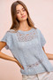 BiBi Washed Eyelet Short Sleeve Breathable Knit Top
