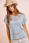BiBi Washed Eyelet Short Sleeve Breathable Knit Top