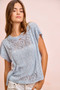 BiBi Washed Eyelet Short Sleeve Breathable Knit Top
