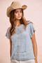 BiBi Washed Eyelet Short Sleeve Breathable Knit Top