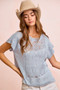 BiBi Washed Eyelet Short Sleeve Breathable Knit Top