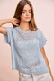 BiBi Washed Eyelet Short Sleeve Breathable Knit Top