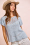 BiBi Washed Eyelet Short Sleeve Breathable Knit Top