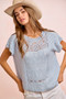 BiBi Washed Eyelet Short Sleeve Breathable Knit Top