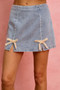 SO ME Lace Ribbon Trim Denim Mini Skirt